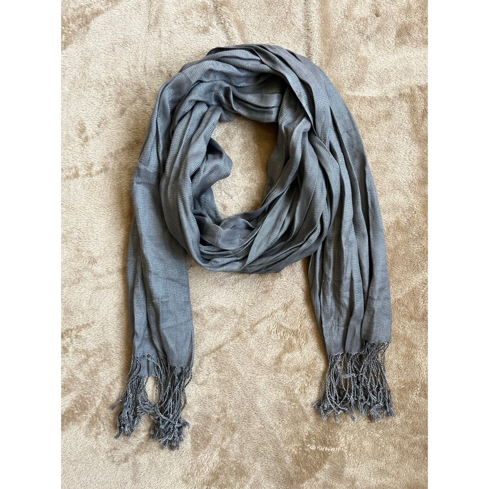 Viscose Grey Metallic Silver Shimmer Crinkle Tassel Scarf